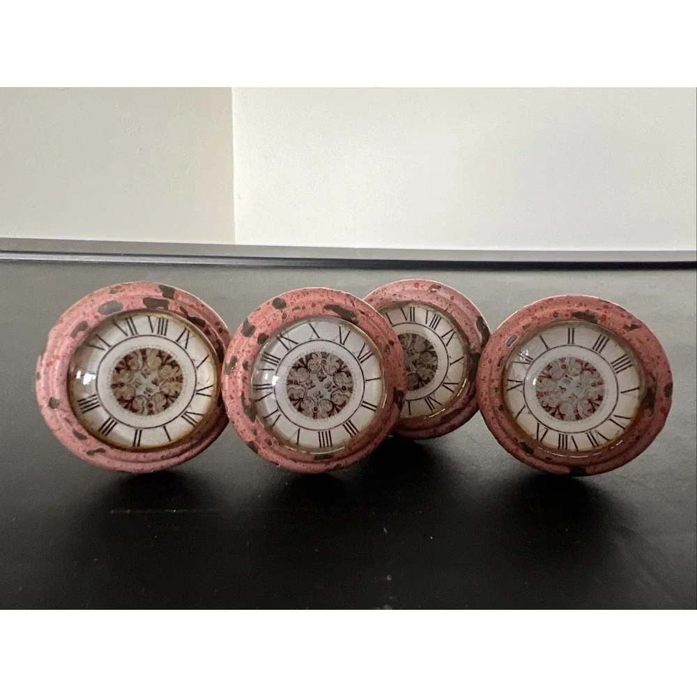 4 Vintage Round Vintage Looking Cabinet Door Knob Drawer Pulls